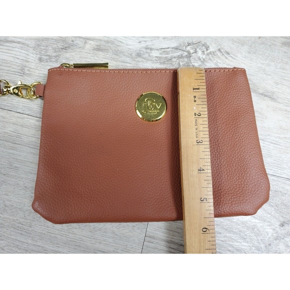 Joy Mangano Leather Wristlet Brown Pebbled Leather Striped Inside - Picture 8 of 8